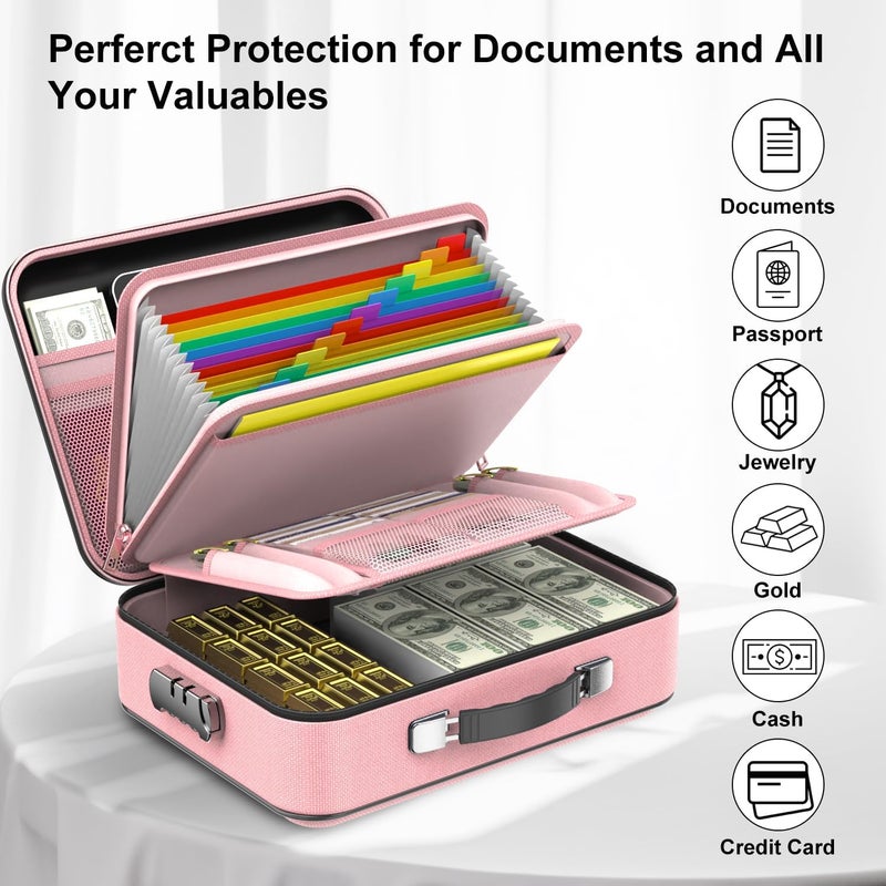 COLCASE Hard Case Organizer Box with Lock, Hard-Shell Design, Fireproof, Water Resistant for Important Documents, Certificates, Laptop, Passports, Pink - Image 5